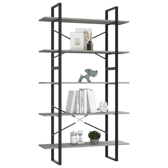 Boekenkast met 5 schappen 100x30x175 cm bewerkt hout betongrijs MeubelReus