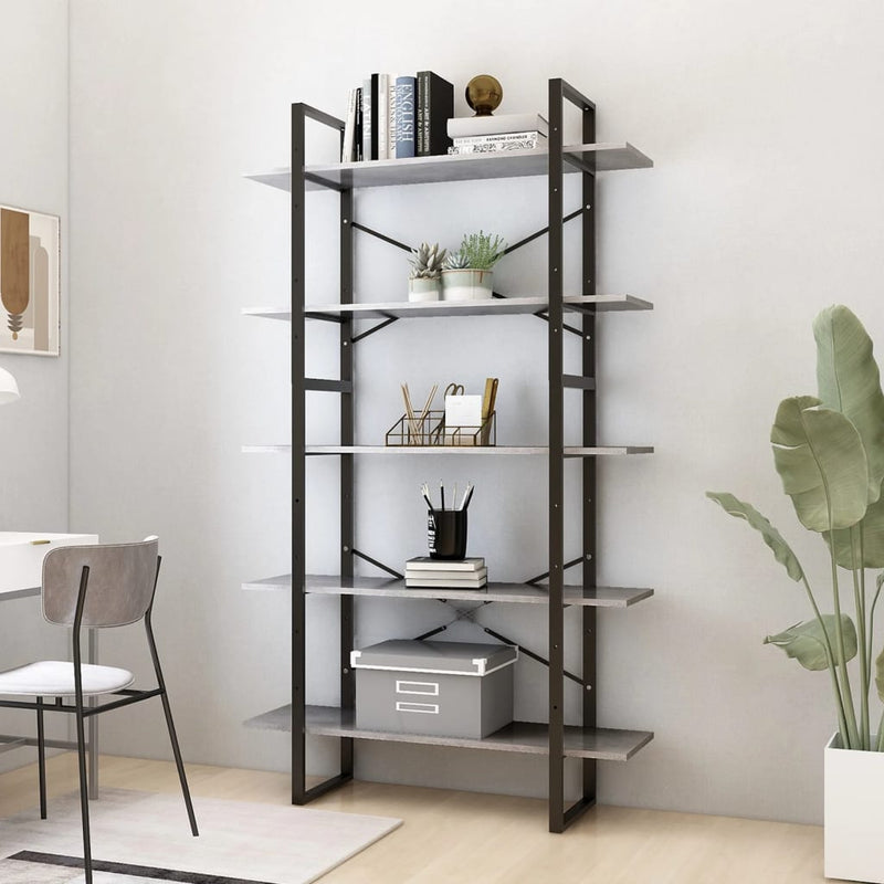 Boekenkast met 5 schappen 100x30x175 cm bewerkt hout betongrijs MeubelReus