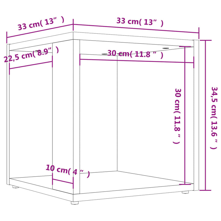 Bijzettafel 33x33x34,5 cm spaanplaat betongrijs MeubelReus
