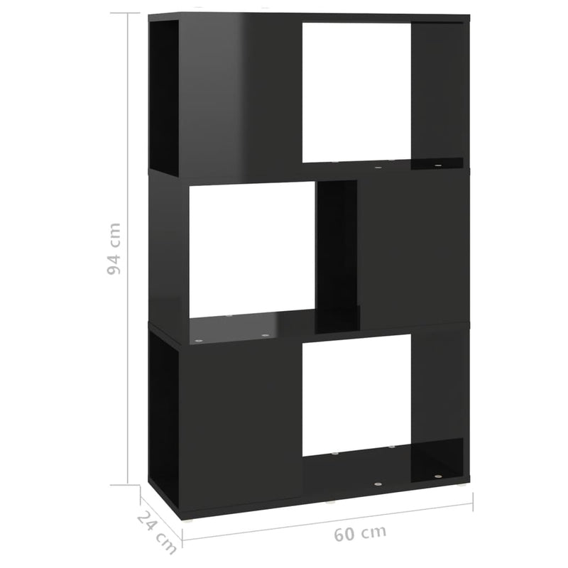 Boekenkast/kamerscherm 60x24x94 cm spaanplaat hoogglans zwart MeubelReus