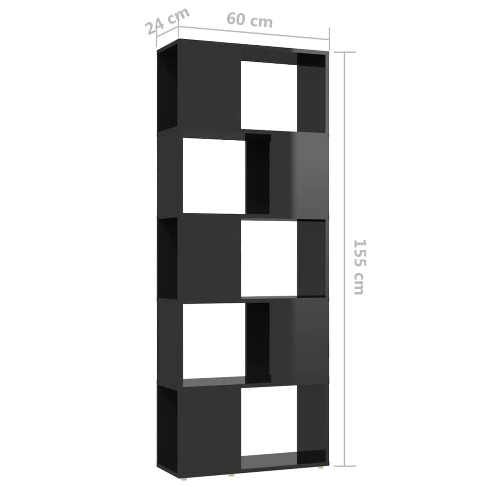 Boekenkast/kamerscherm 60x24x155 cm hoogglans zwart MeubelReus