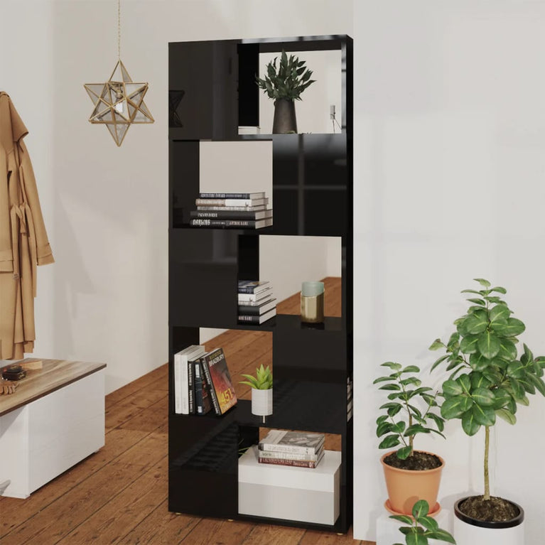 Boekenkast/kamerscherm 60x24x155 cm hoogglans zwart MeubelReus