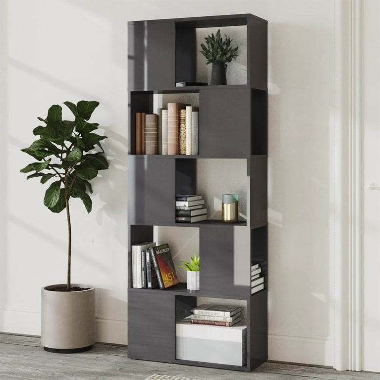 Boekenkast/kamerscherm 60x24x155 cm hoogglans grijs MeubelReus