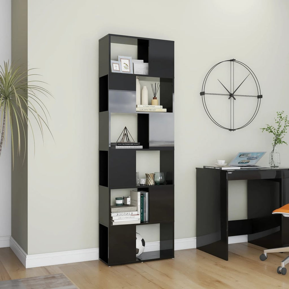 Boekenkast/kamerscherm 60x24x186 cm hoogglans zwart MeubelReus