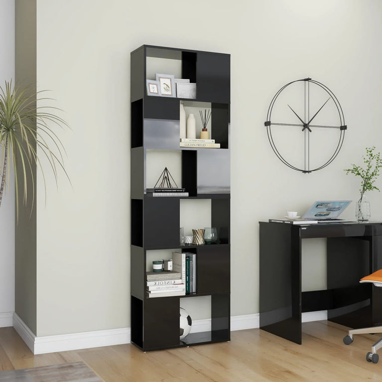 Boekenkast/kamerscherm 60x24x186 cm hoogglans zwart MeubelReus