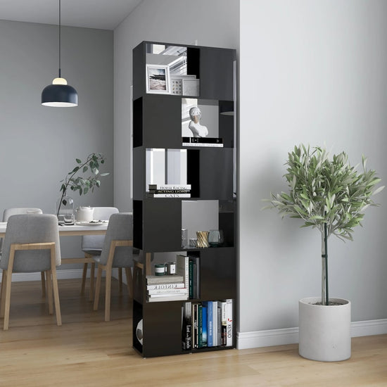 Boekenkast/kamerscherm 60x24x186 cm hoogglans zwart MeubelReus