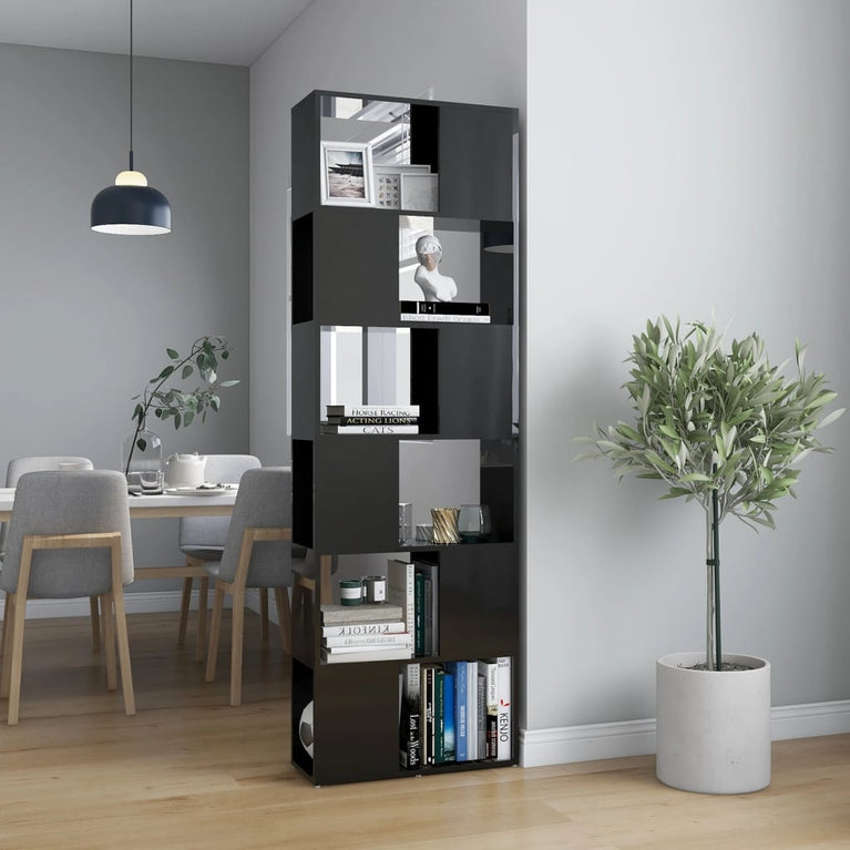 Boekenkast/kamerscherm 60x24x186 cm hoogglans zwart MeubelReus