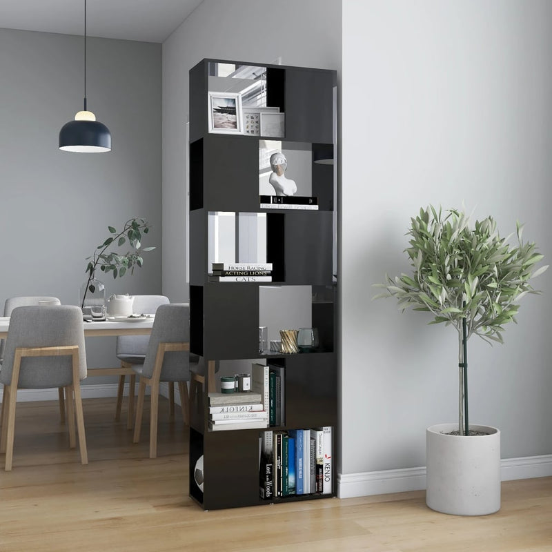 Boekenkast/kamerscherm 60x24x186 cm hoogglans zwart MeubelReus