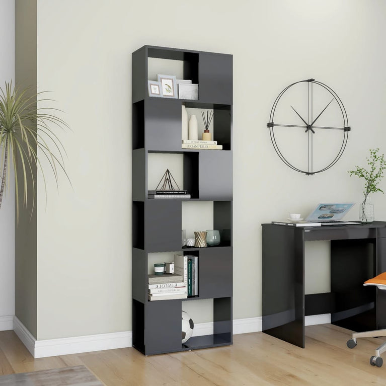 Boekenkast/kamerscherm 60x24x186 cm hoogglans grijs MeubelReus