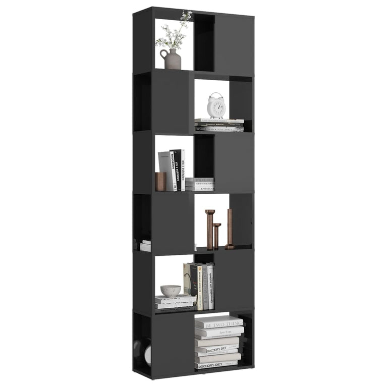 Boekenkast/kamerscherm 60x24x186 cm hoogglans grijs MeubelReus