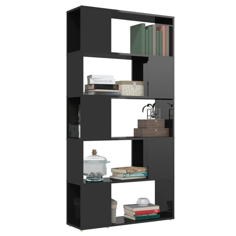 Boekenkast/kamerscherm 80x24x155 cm spaanplaat hoogglans zwart MeubelReus