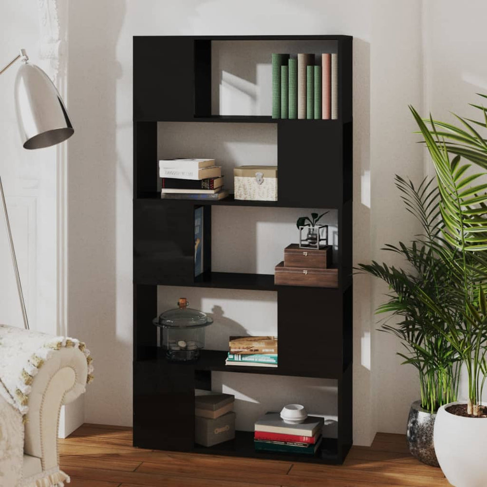Boekenkast/kamerscherm 80x24x155 cm spaanplaat hoogglans zwart MeubelReus