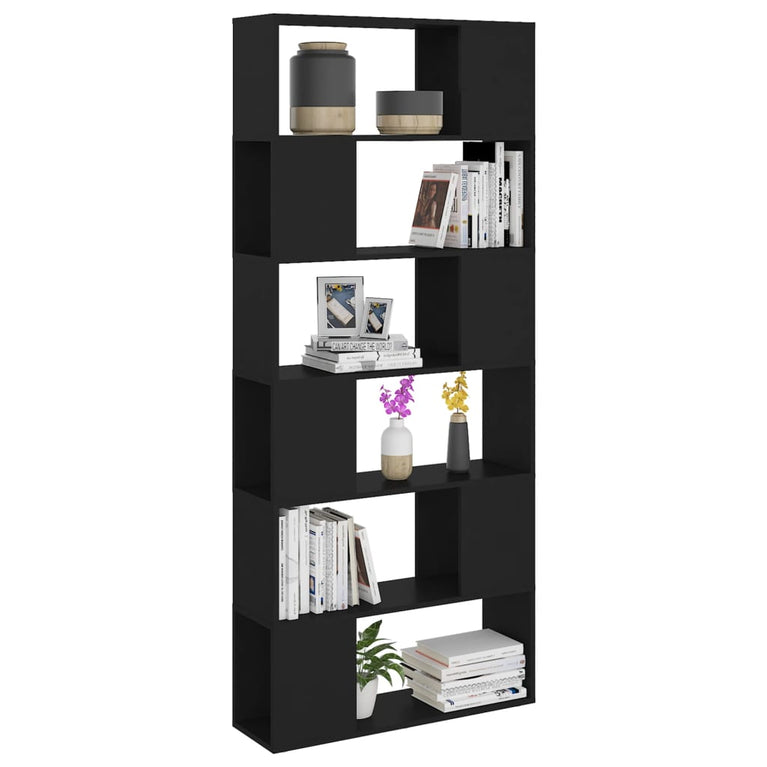 Boekenkast/kamerscherm 80x24x186 cm spaanplaat zwart MeubelReus