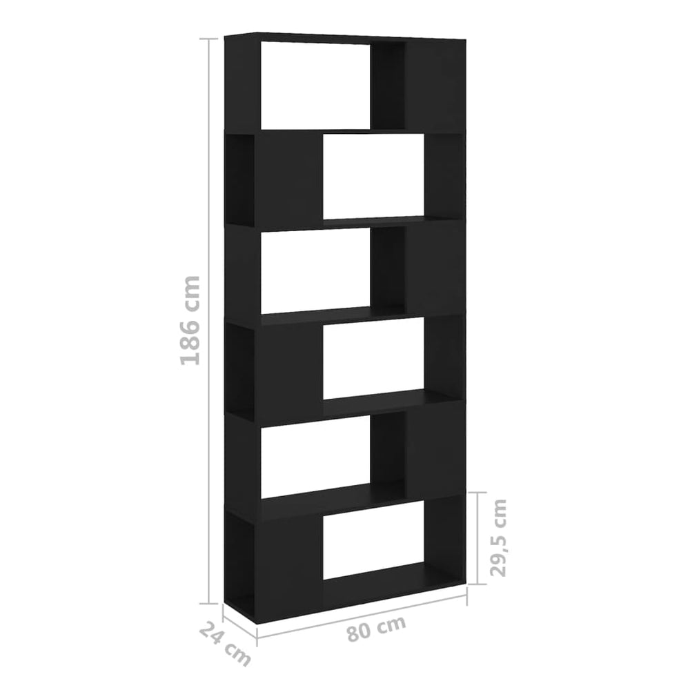 Boekenkast/kamerscherm 80x24x186 cm spaanplaat zwart MeubelReus
