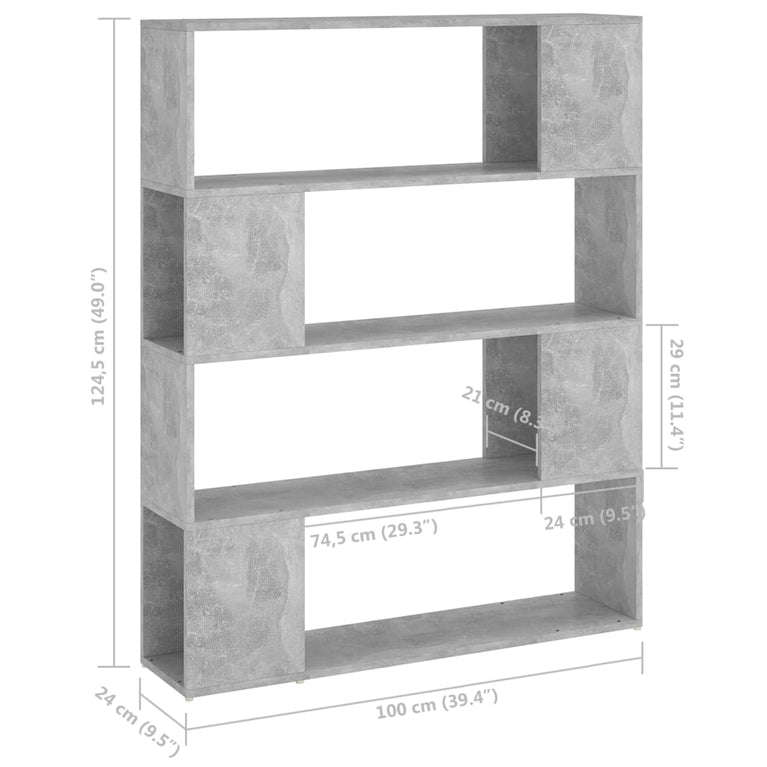 Boekenkast/kamerscherm 100x24x124 cm betongrijs