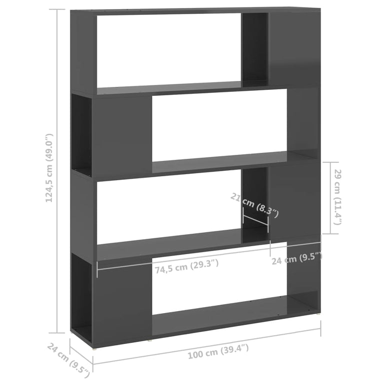 Boekenkast/kamerscherm 100x24x124 cm hoogglans grijs MeubelReus