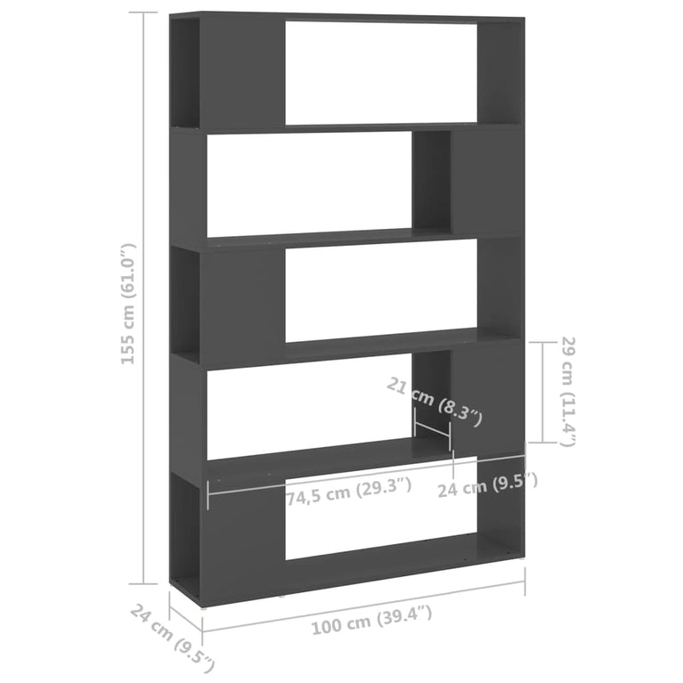 Boekenkast/kamerscherm 100x24x155 cm spaanplaat grijs MeubelReus
