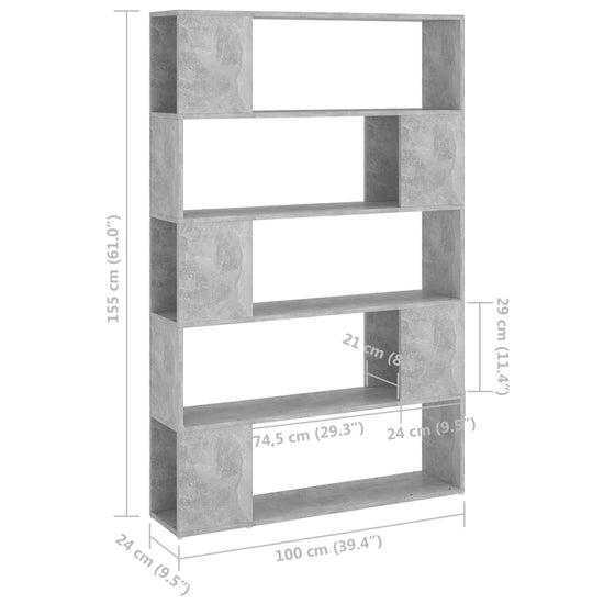 Boekenkast/kamerscherm 100x24x155 cm spaanplaat betongrijs MeubelReus