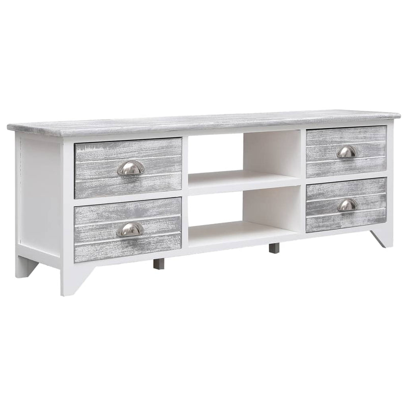 Tv-meubel 108x30x40 cm massief paulowniahout wit en grijs MeubelReus