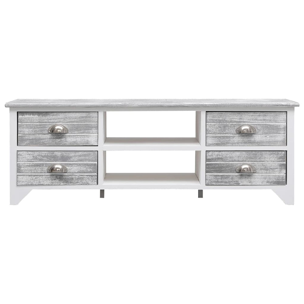 Tv-meubel 108x30x40 cm massief paulowniahout wit en grijs MeubelReus