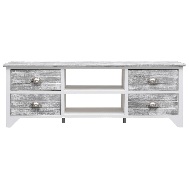 Tv-meubel 108x30x40 cm massief paulowniahout wit en grijs MeubelReus