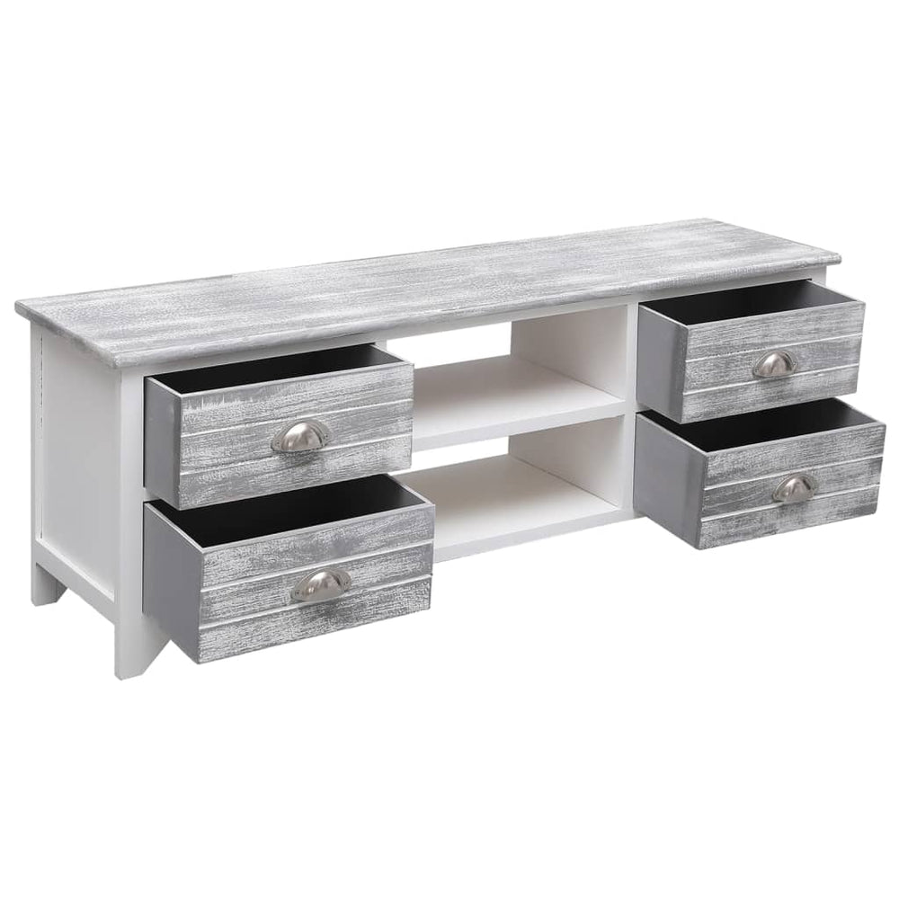 Tv-meubel 108x30x40 cm massief paulowniahout wit en grijs MeubelReus