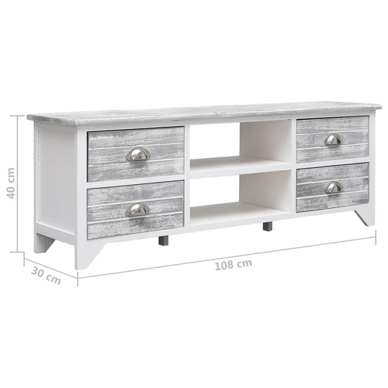 Tv-meubel 108x30x40 cm massief paulowniahout wit en grijs MeubelReus