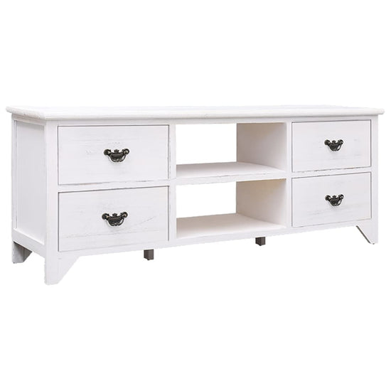 Tv-meubel 108x30x40 cm massief paulowniahout antiekwit MeubelReus