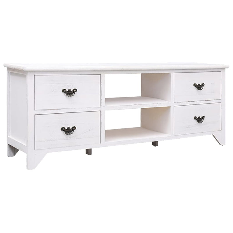 Tv-meubel 108x30x40 cm massief paulowniahout antiekwit MeubelReus