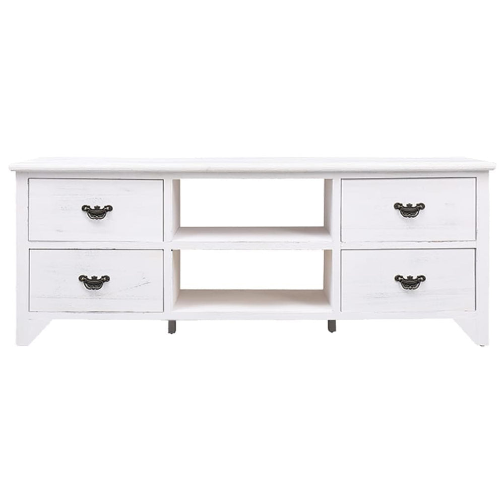Tv-meubel 108x30x40 cm massief paulowniahout antiekwit MeubelReus