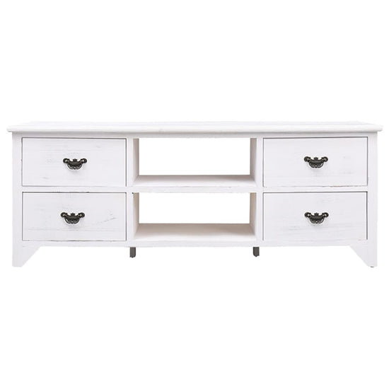 Tv-meubel 108x30x40 cm massief paulowniahout antiekwit MeubelReus