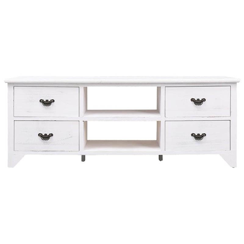 Tv-meubel 108x30x40 cm massief paulowniahout antiekwit MeubelReus