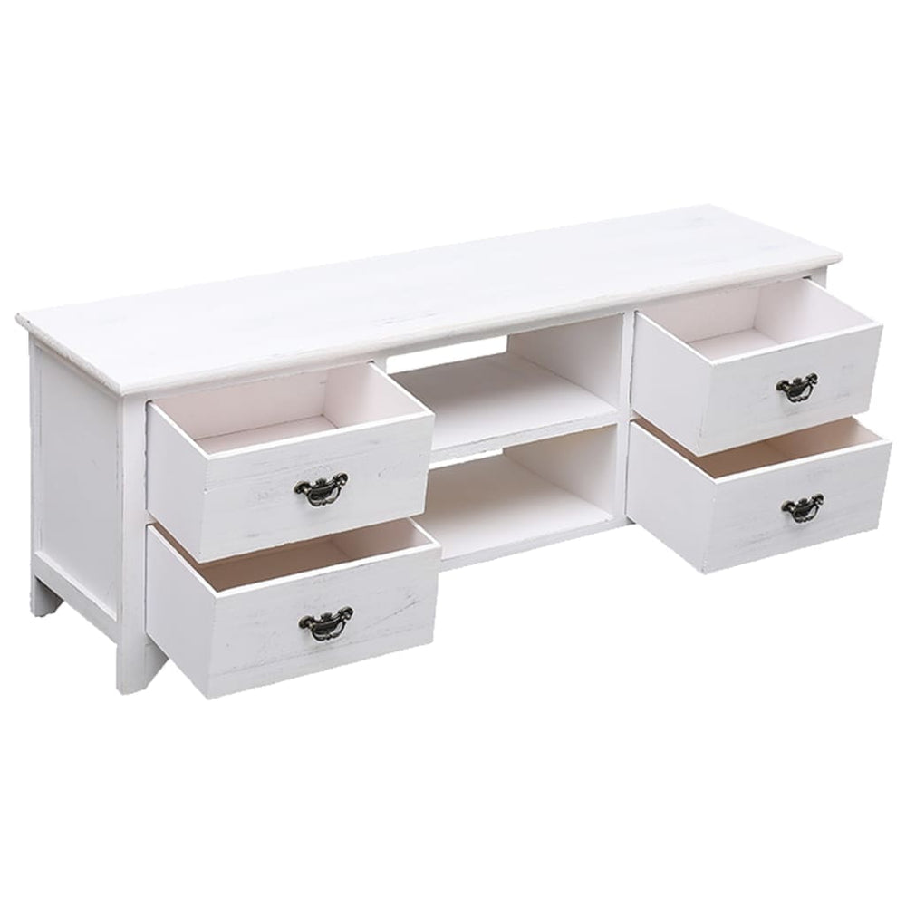 Tv-meubel 108x30x40 cm massief paulowniahout antiekwit MeubelReus