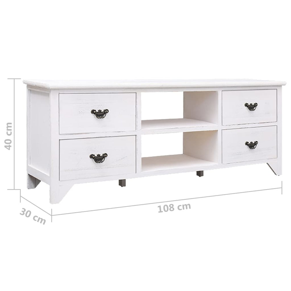 Tv-meubel 108x30x40 cm massief paulowniahout antiekwit MeubelReus