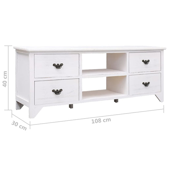 Tv-meubel 108x30x40 cm massief paulowniahout antiekwit MeubelReus