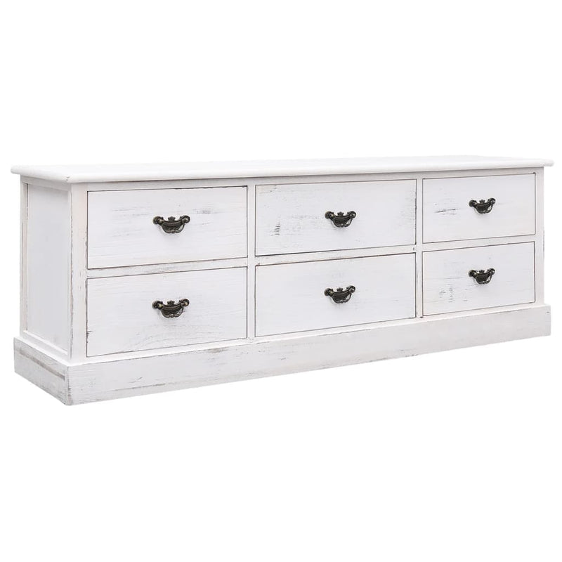 Tv-meubel 108x30x40 cm massief paulowniahout antiekwit MeubelReus
