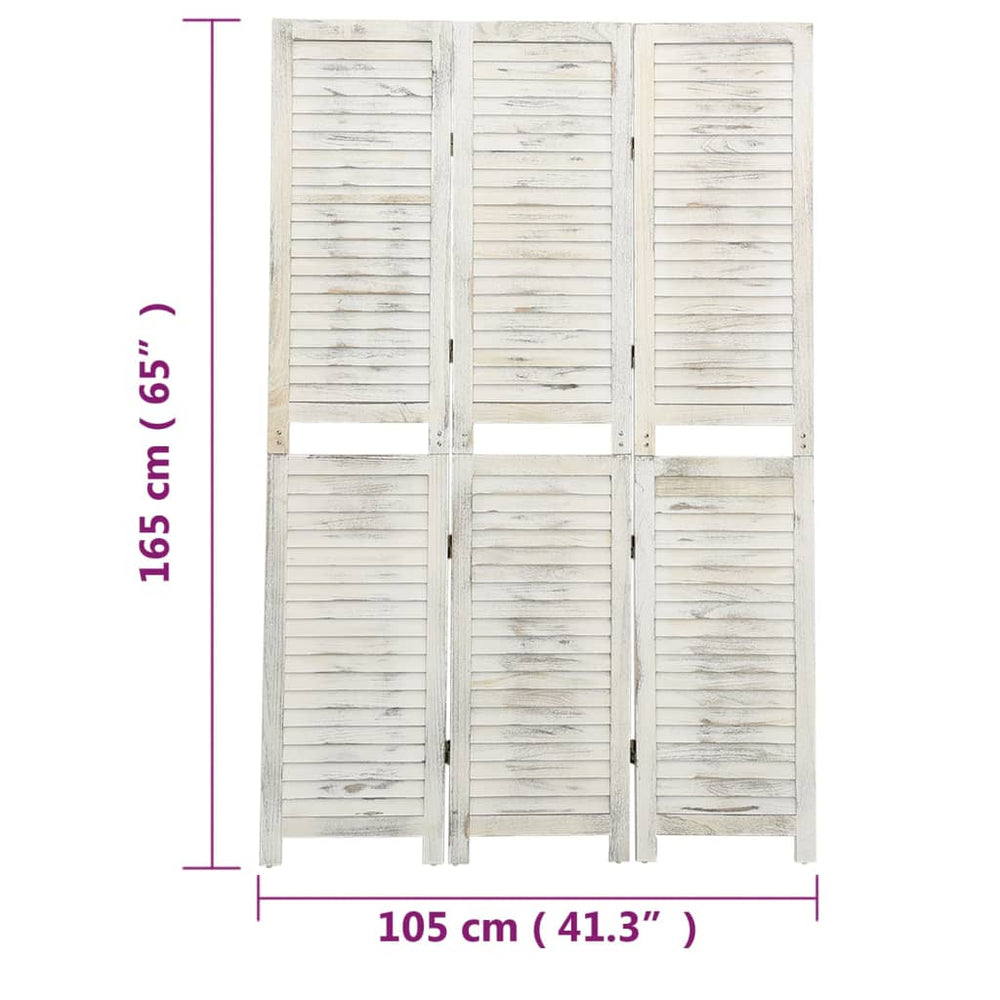 Kamerscherm met 3 panelen 105x165 cm hout antiekwit MeubelReus