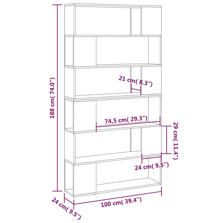 Boekenkast/kamerscherm 100x24x188 cm wit