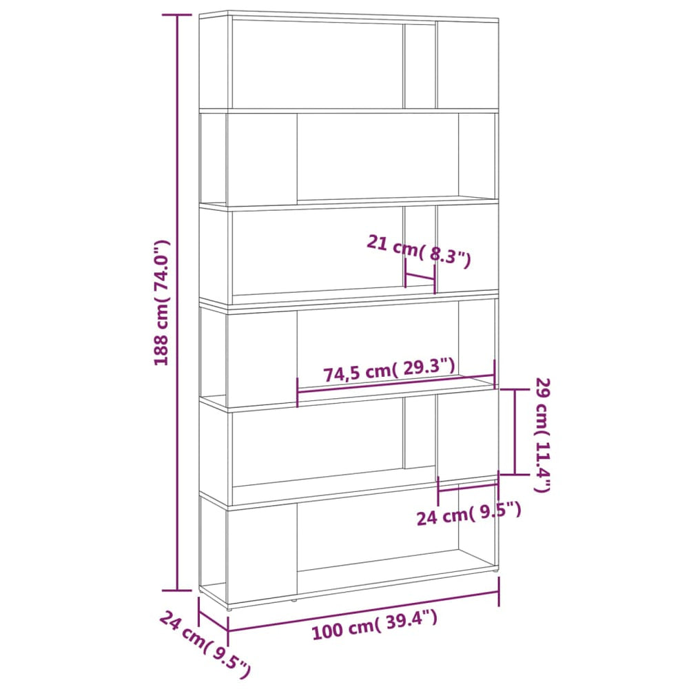 Boekenkast/kamerscherm 100x24x188 cm betongrijs MeubelReus
