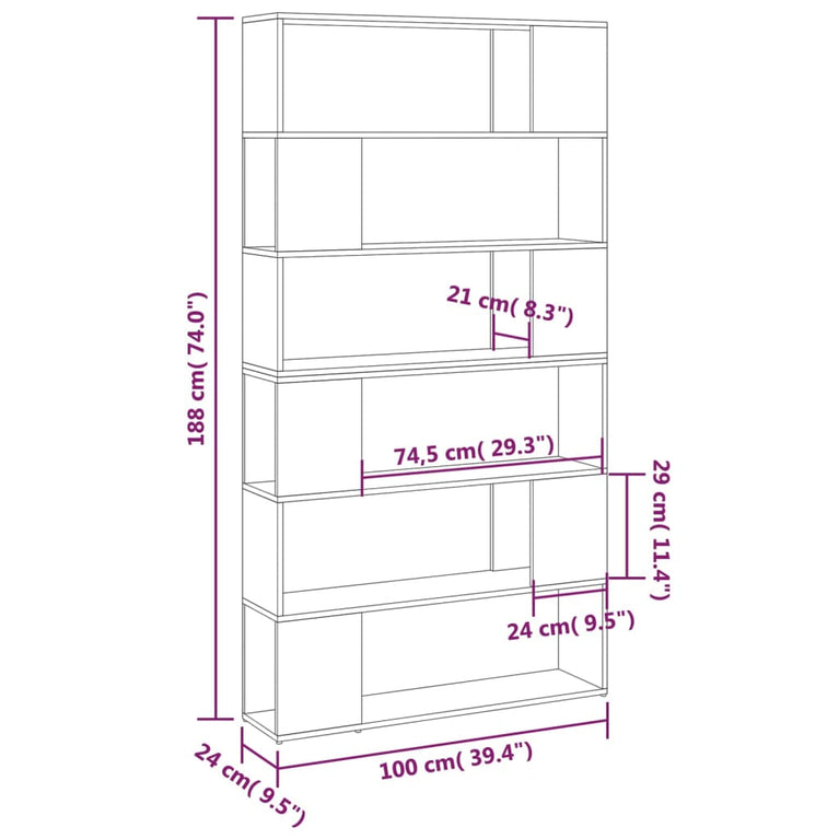 Boekenkast/kamerscherm 100x24x188 cm betongrijs MeubelReus