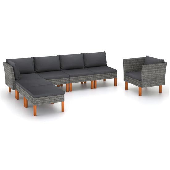 7-delige Loungeset poly rattan en eucalyptushout grijs MeubelReus