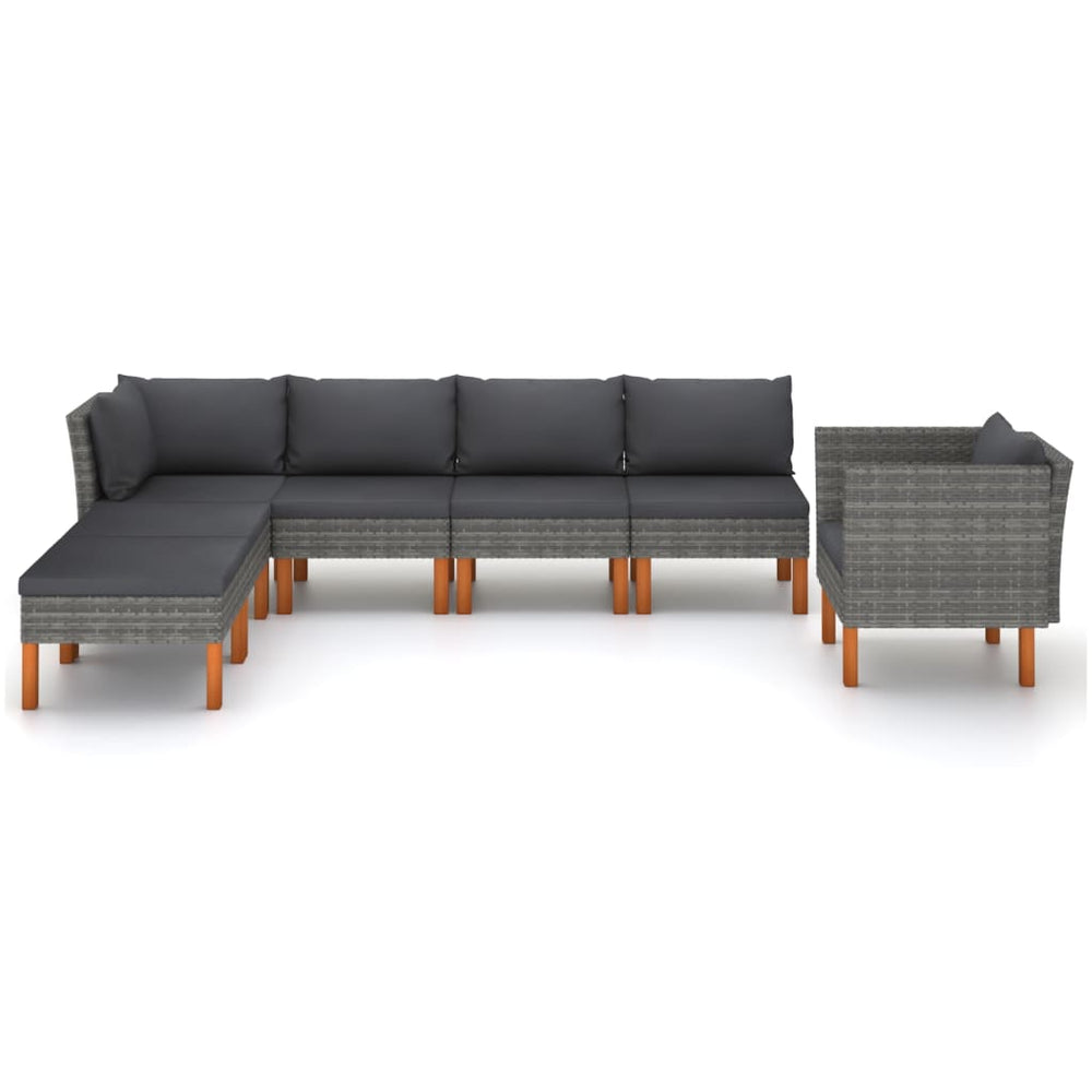 7-delige Loungeset poly rattan en eucalyptushout grijs MeubelReus