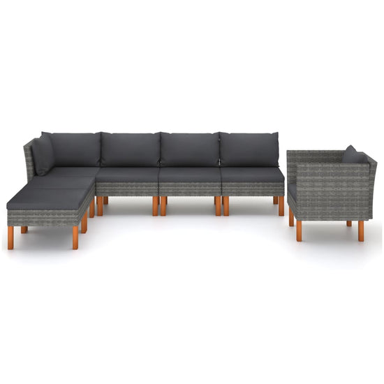 7-delige Loungeset poly rattan en eucalyptushout grijs MeubelReus