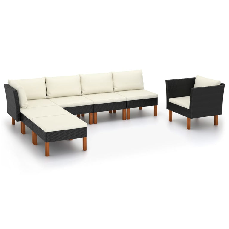 7-delige Loungeset poly rattan en eucalyptushout zwart MeubelReus