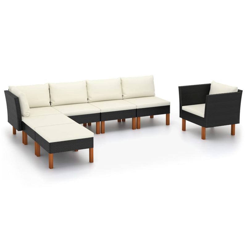 7-delige Loungeset poly rattan en eucalyptushout zwart MeubelReus