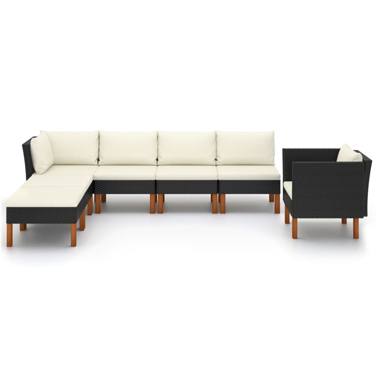 7-delige Loungeset poly rattan en eucalyptushout zwart MeubelReus