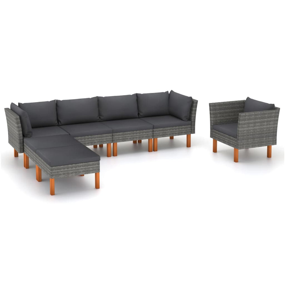 7-delige Loungeset poly rattan en eucalyptushout grijs MeubelReus