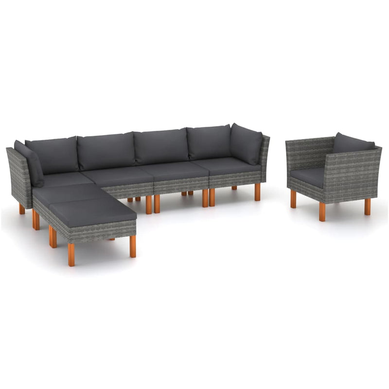 7-delige Loungeset poly rattan en eucalyptushout grijs MeubelReus