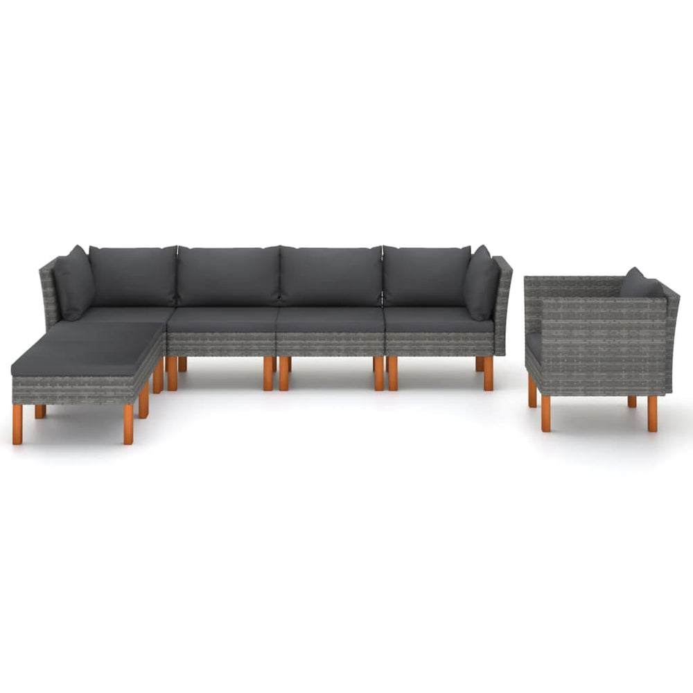 7-delige Loungeset poly rattan en eucalyptushout grijs MeubelReus