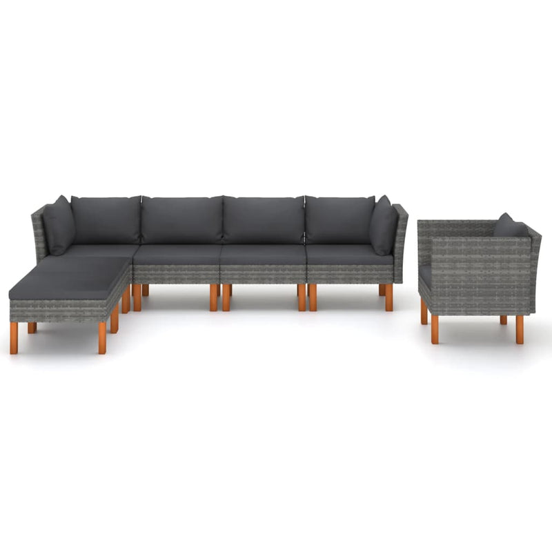 7-delige Loungeset poly rattan en eucalyptushout grijs MeubelReus